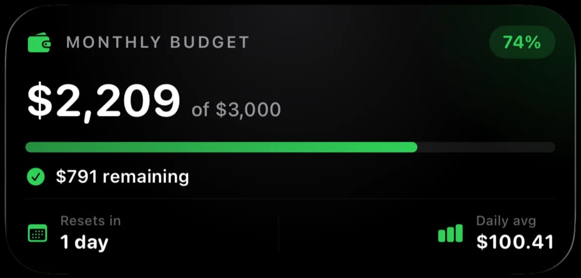Expenly medium widget showing monthly budget progress